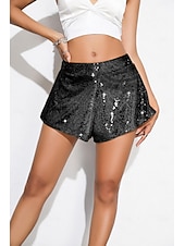 baratos Shorts quentes-Mulheres Calção Casual Diário Curto Tecido Paetês Respirabilidade Confortável Micro-Elástica Final de semana Prata Preto Vermelho Dourado Verão Normal