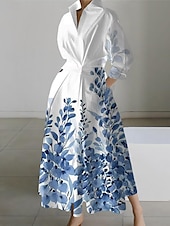 ieftine Rochii tip cămașă-rochie cămașă damă rochie leagăn rochie leagăn rochie maxi lungă în aer liber birou modă de zi cu zi modernă guler cămașă buzunar cu mânecă lungă primăvară toamnă largi frunze florale