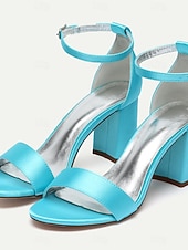 お買い得  ブライドメイド-女性用パープルサテンブロックヒールウェディングシューズ - フォーマルなイベントやパーティーに最適なエレガントなアンクルストラップオープントゥブライダルサンダル