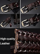 preiswerte Herrengürtel-Geflochtener Ledergürtel für Herren mit Messingschnalle – Vintage-Stil in Schwarz und Braun, verstellbar für Freizeit- und Abendgarderobe