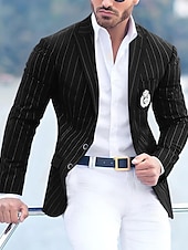 preiswerte Herrenblazer-Herren Abschlußfeier Abendkleidung Blazer Geschäft Formeller Abend Hochzeitsfeier Nur oben Mode Lässig Sommer Frühling &amp; Herbst Polyester Streifen Tasche Lässig / Alltäglich Einreihig Blazer Schwarz