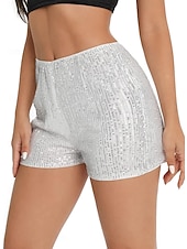economico Pantaloncini corti-Per donna Pantaloncini Casual quotidiano Breve Liscio Con lustrini Traspirabilità Comodo Media elasticità Serata Fine settimana Nero Bianco Oro Rosso rosa Estate Standard