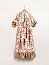 Per donna Vestito a ruota Abito Stampato Abito maxi Arcobaleno Maniche Corte Totem Nazionale Stampa Estate Scollo a V Vacanza Etnico. XS S M economico Abiti floreali-Per donna Vestito a ruota Abito Stampato Abito maxi Arcobaleno Maniche Corte Totem Nazionale Stampa Estate Scollo a V Vacanza Etnico. XS S M