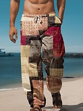 billiga Casual byxor med tryck för män-Herr Hawaiisk Byxor 3D-tryck Byxor med raka ben Medium Midja Dragsko Elastisk midja Helgdag Stränder Sommar Vår Höst Slapp form Oelastisk