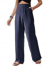 abordables jambe large et taille haute-Femme Ample Pantalon Casual Quotidien Longue Plein Poches latérales Respirabilité Confortable Micro-élastique Fin de semaine Noir Blanche bleu marine Vert Printemps été Standard
