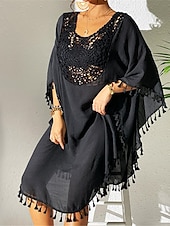 preiswerte Weiße Spitzenkleider-Damen Minikleid Weißes Kleid Spitzenkleid Hemdblusenkleid Sommerkleid Streetwear Basic Lässig Urlaub Straße Ferien Normale Passform Dreiviertelarm Rundhalsausschnitt Schwarz Weiß Blau Orange Sommer