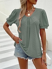 billige Blonder topper-Dame Bluse Elegant Bohem Kortermet Crew-hals Feriereise Daglig Ut på byen knyttede Hvit Rosa Militærgrønn Grønn Sommer