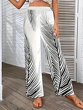 preiswerte weites Bein und hohe Taille-Damen Breites Bein Hosen Hose Casual Lang Blatt Weite Hosen Bedruckt Atmungsaktivität Komfortabel Unelastisch Ausgehen Wochenende Schwarz Weiß Khaki Frühling Sommer Regular Fit