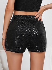 abordables Bermuda-Femmes Shorts Mode Occasionnel Longueur mollet Naturel Scintillant Paillettes Confortable Décontracté Quotidien Argent Noir Champagne Jaune Été Printemps Slim