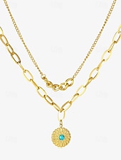 cheap Women&#039;s Necklace-Women&#039;s Elegant Gold-Plated Chain Necklace with Turquoise Center Medallion - Durable Stainless Steel