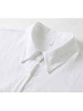 cheap Design Cotton &amp; Linen Dresses-Women&#039;s Black White Blue Summer Spring Mini Dress Cotton Linen Dresses Shirt Dress White Cotton Dress Vacation Basic Modern Daily Weekend Loose Fit Plain Shirt Collar