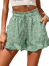 baratos Shorts-Mulheres Calção Casual Diário Curto Floral Frufru Com Cordão Bolsos laterais Respirabilidade Confortável Sem Elasticidade Para Noite Final de semana Vermelho Azul Verde Cinzento Verão Normal