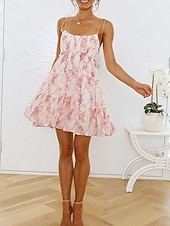 levne Sundresses-dámské ležérní šaty slip dress květinové puntíkovaný volán pásek na záda minišaty stylové ležérní denní dovolená bez rukávů léto