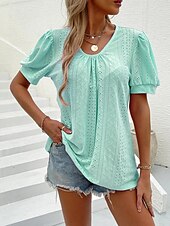 billige Blonder topper-Dame Bluse Elegant Bohem Kortermet Crew-hals Feriereise Daglig Ut på byen knyttede Hvit Rosa Militærgrønn Grønn Sommer