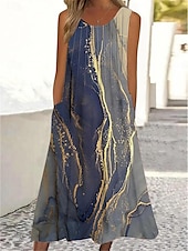 ieftine Rochii boho-Rochie Maxi pentru Femei Rochie Tank Imprimat Floral Ombre Buzunar Guler Rotund Rochie Midi de Zi cu Zi Vacanță fără Mâneci Vară Primăvară