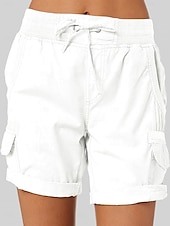 baratos Shorts-Mulheres Calção Misto de Algodão Tecido Curto Branco Verão