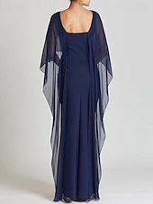 abordables BLEU-Robe de soirée fourreau robe élégante invitée de mariage longueur de sol manches courtes col en bijou capes chiffon extensible avec châle 2025