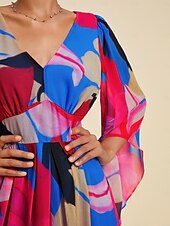 abordables Robes décontractées-Femmes Robe d&#039;invité de mariage Robe d&#039;Été Robe d&#039;été Robe Longue Maxi Robe Rose rouge manche longue Mode Fleurs Fleurs / Plantes Col en V Ourlet irrégulier Style Floral Printemps &amp; Été Col en V