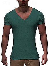 ieftine tricouri de bază-Bărbați Tricou Tricouri Manșon scurt În V Primavara vara Simplu Șic Stradă Îmbrăcăminte sportivă Birou Fitness Sală de Fitness Negru Alb Roșu-aprins Top tricou pentru bărbați