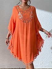 preiswerte Weiße Spitzenkleider-Damen Minikleid Weißes Kleid Spitzenkleid Hemdblusenkleid Sommerkleid Streetwear Basic Lässig Urlaub Straße Ferien Normale Passform Dreiviertelarm Rundhalsausschnitt Schwarz Weiß Blau Orange Sommer