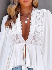 levne Krajkové topy-Dámské Košile Boho košile Halenka Bez vzoru Módní Do V ulice Denní Krajka Bílá Nebeská modř Léto