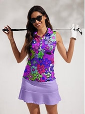 cheap Women&#039;s Golf Clothing-Women&#039;s Golf Polo Shirt Yellow Sleeveless Sun Protection Top Floral Ladies Golf Attire Clothes Outfits Wear Apparel