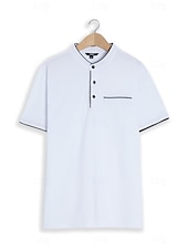 preiswerte Klassisches Poloshirt für Herren-Herren Poloshirt aus Baumwollmischung Golfshirt Straße Lässig Stehkragen Gebänderter Kragen Kurzarm Mode Basic Einfach Klassisch Sommer Normale Passform Marineblau Schwarz Weiß Rot Poloshirt aus