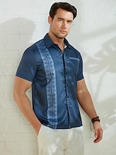 voordelige Etnisch patroon-Voor heren Blad Etnisch Zomer overhemd Normaal shirt Overhemd met knopen Korte mouw Modieus Comfortabel Vakantie Dagelijks Feestdagen Zomer Revers Afdrukken Voorvak Rood blauw Groen Donkergrijs