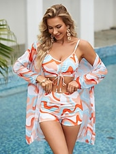 olcso 3 részes bikini szett-Női Szabályos Fürdőruha Bikini Fürdőruha 3 db Nyomtatás Strandruházat Push up Grafika Ujjatlan Fürdőruhák