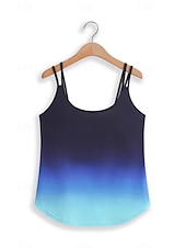 billige Grafisk tank-Kvinnes Camisole Tank Top Ermeløs Gradient Scoop Neck Blå Marineavslappet Passform Sommer Casual Moteklær Allsidig Bekledning