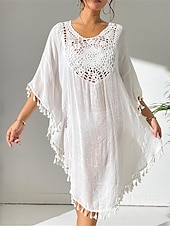 preiswerte Weiße Spitzenkleider-Damen Minikleid Weißes Kleid Spitzenkleid Hemdblusenkleid Sommerkleid Streetwear Basic Lässig Urlaub Straße Ferien Normale Passform Dreiviertelarm Rundhalsausschnitt Schwarz Weiß Blau Orange Sommer