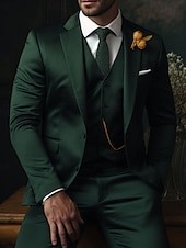 abordables Trajes formales-De los hombres Boda Trajes Negro Rojo Color sólido Ajustado Juego de 3 piezas Recto 2 botones