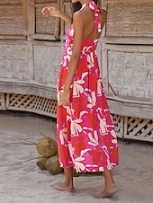 abordables Robes de vacances-Femme robe longue Robe casual Robe Évasée Robe Trapèze Robe d&#039;été mode Décontractées Vacances du quotidien Rendez-vous Standard Floral Feuille Sans Manches Dos nu Rouge Violet Orange Vert Eté