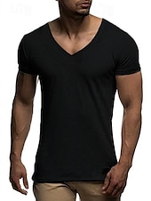 ieftine tricouri de bază-Bărbați Tricou Tricouri Manșon scurt În V Primavara vara Simplu Șic Stradă Îmbrăcăminte sportivă Birou Fitness Sală de Fitness Negru Alb Roșu-aprins Top tricou pentru bărbați