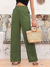 abordables jambe large et taille haute-Femme Ample Pantalon Casual Quotidien Longue Plein Poches latérales Respirabilité Confortable Micro-élastique Fin de semaine Noir Blanche bleu marine Vert Printemps été Standard