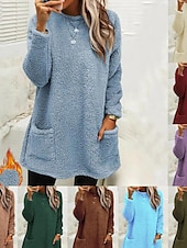 economico Felpe Pelosi-Per donna Felpa Pullover Tinta unica Sportivo Pagliaccetto Essenziale Manica lunga Rotonda Girocollo Maglie lunghe Strada Informale Tasche Marron Nero Bianco Verde chiaro Rosa Autunno inverno