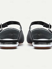 preiswerte Hochzeitsgast-Damen Hochzeitsschuhe Übergrössen Brautschuhe Flacher Absatz Schlaufen Heel Spitze Zehe Minimalismus Satin Schnalle Weiß Elfenbein Silber