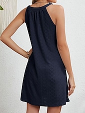 olcso Sundresses-Női hétköznapi ruha Mini ruha Csipke Alkalmi Terített nyak Ujjatlan Fekete Arcpír rózsaszín Sötétkék Szín