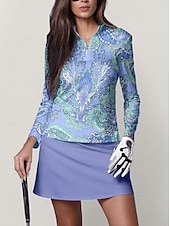 preiswerte Polos und Quarterzips-Damen poloshirt Meerblau Weiß Rosa Langarm Sonnenschutz Shirt Paisley-Muster Herbst Winter Damen-Golfkleidung, Kleidung, Outfits, Kleidung