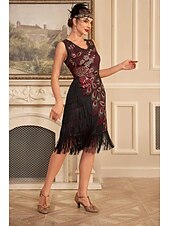 cheap Dresses-Retro Vintage Roaring 20s 1920s Flapper Dress Cocktail Dress The Great Gatsby Wedding Guest Sequins Tassel Fringe Women&#039;s Masquerade Party / Evening Wedding Reception Bachelorette Party Adults&#039; Dress