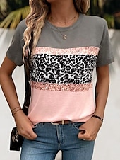 levne tričko umění a designu-Dámské Tunika Tričko Leopard Krátký rukáv Tričkový Denní Prašná růže Léto
