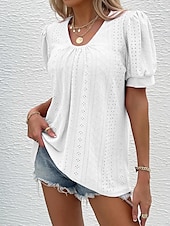 billige Blonder topper-Dame Bluse Elegant Bohem Kortermet Crew-hals Feriereise Daglig Ut på byen knyttede Hvit Rosa Militærgrønn Grønn Sommer