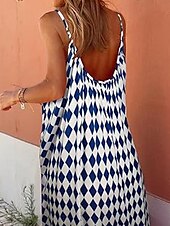 tanie Wakacyjne sukienki-damska sukienka na co dzień sukienka typu swing sukienka typu slip geometryczna krata z odkrytymi plecami nadruk na ramiączkach długa sukienka maxi sukienka stylowa na co dzień randka bez rękawów lato