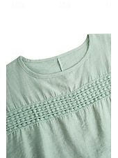 preiswerte Hemden-Damen Leinen-inspirierte Hemden Spitzen-T-Shirt Einfach Mode Kurzarm Rundhalsausschnitt Normale Oberteile Urlaub Täglich Spitze Schwarz Blau Braun Grün Khaki Sommer