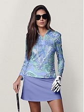 preiswerte Polos und Quarterzips-Damen poloshirt Meerblau Weiß Rosa Langarm Sonnenschutz Shirt Paisley-Muster Herbst Winter Damen-Golfkleidung, Kleidung, Outfits, Kleidung