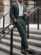 abordables Costumes de fête-Costumes de mariage en lin pour hommes vert foncé été unis coupe sur mesure 2 pièces à un bouton