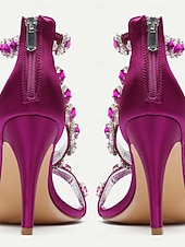 cheap Wedding Guest-Women's Rhinestone Ankle Strap Stiletto Sandals, Open Toe Dress Heels for Wedding Guests, Cocktail Party &amp; Evening Prom, Multiple Color