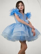 levne Párty šaty-Děti Dívčí Šaty na párty Pevná barva Bez rukávů Výkon Síťka Princeznovské Sladký Síťka Do půli lýtek Plášťové šaty Tylové šaty Léto Jaro Podzim 2-12 let Nebeská modř