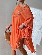 preiswerte Weiße Spitzenkleider-Damen Minikleid Weißes Kleid Spitzenkleid Hemdblusenkleid Sommerkleid Streetwear Basic Lässig Urlaub Straße Ferien Normale Passform Dreiviertelarm Rundhalsausschnitt Schwarz Weiß Blau Orange Sommer