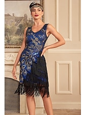cheap Dresses-Retro Vintage Roaring 20s 1920s Flapper Dress Cocktail Dress The Great Gatsby Wedding Guest Sequins Tassel Fringe Women&#039;s Masquerade Party / Evening Wedding Reception Bachelorette Party Adults&#039; Dress